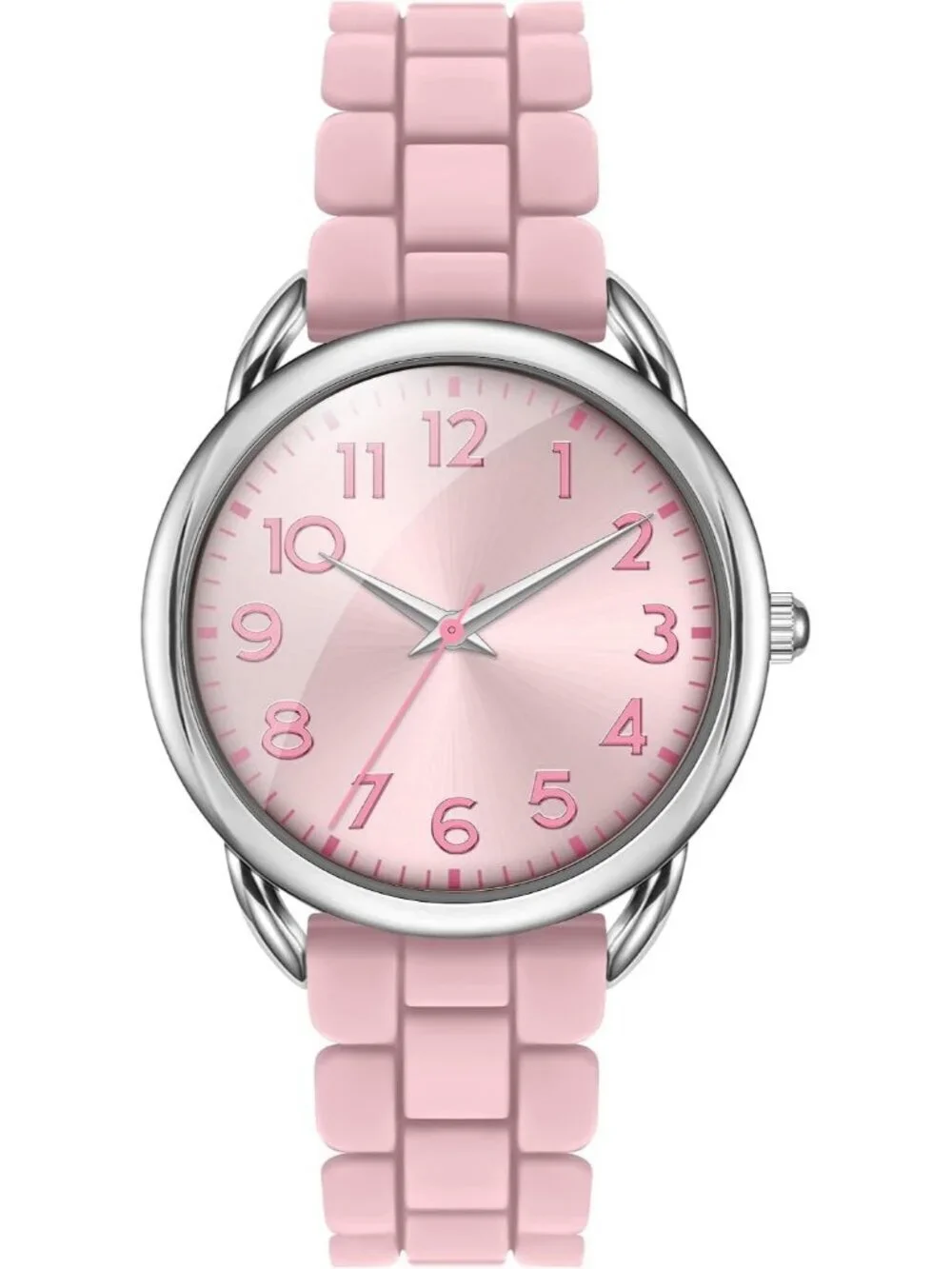 Women's Pink Big Face Easy Reader Silicone Strap Water Proof 35MM Wrist Watch
